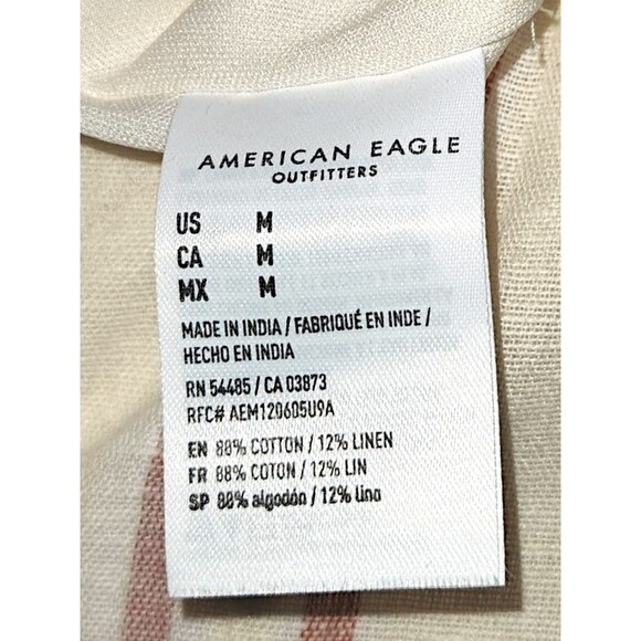 American Eagle Jumpsuit Medium Linen Blend Wide Leg Patch Pockets Granola Beach - Picture 4 of 5